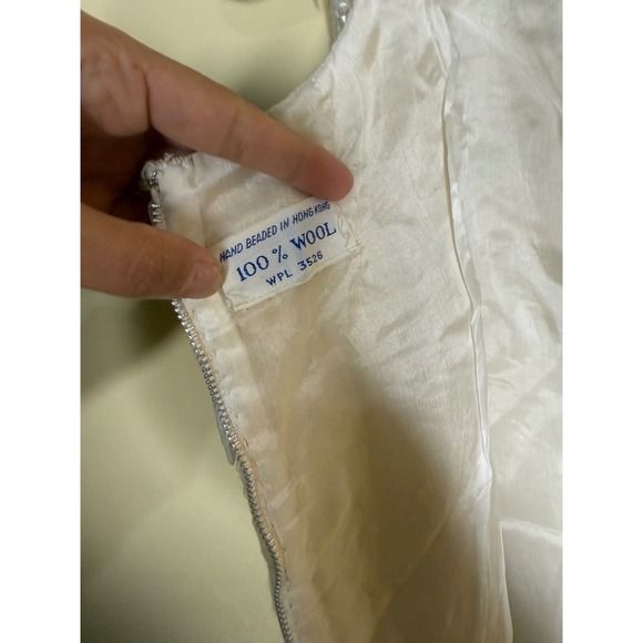 RARE 100% Wool Vtg Hand Beaded Sleeveless Top with Sequins Elegant Fringe Boho - Picture 3 of 11